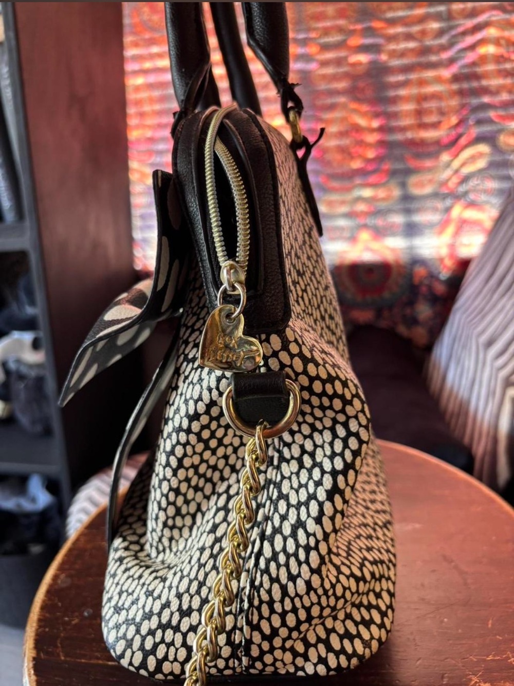 betsy johnson Black & White Polka Dot Bow Satchel - Picture 5 of 6